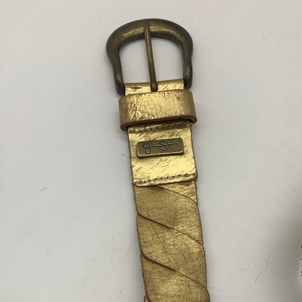 Jessica Simpson Gold Leather Woven Belt Size Large
